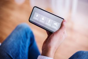 A smarthphone with smart home screen.